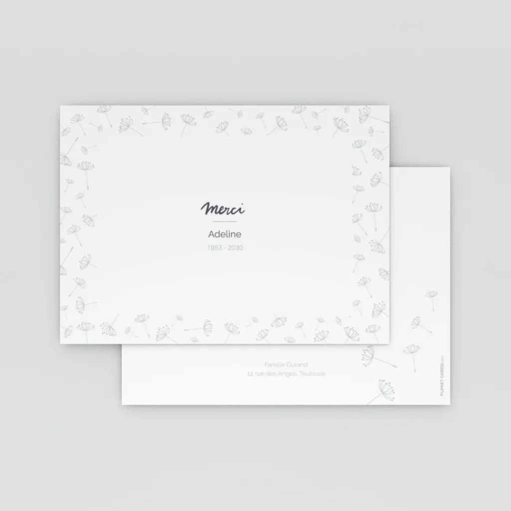 Carte Remerciement Décès^Planet cards Universel Pissenlits