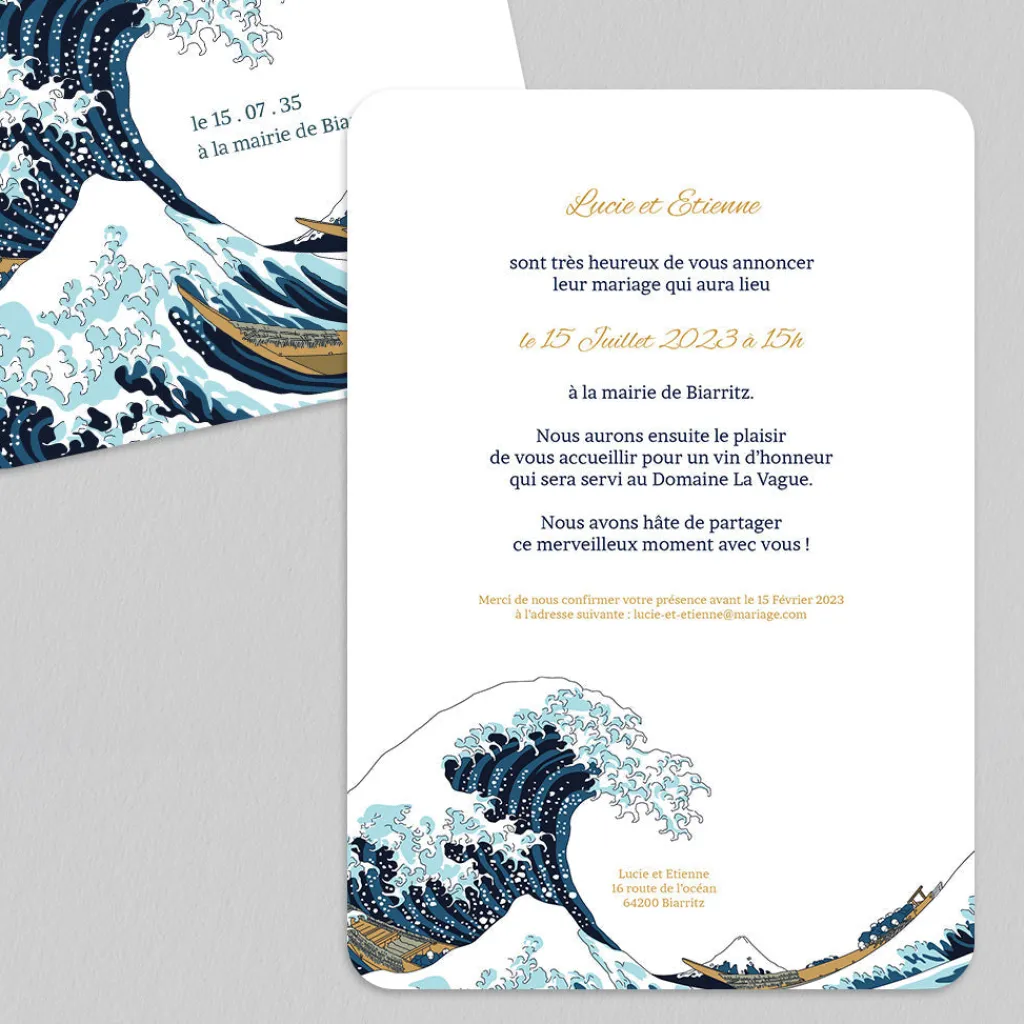Faire-part Mariage Original^Planet cards Vague Japonaise