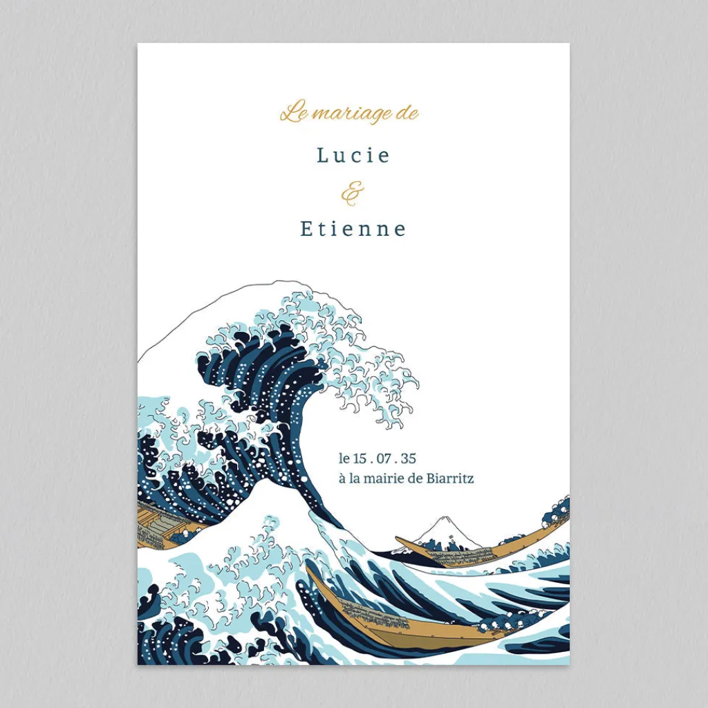 Faire-part Mariage Original^Planet cards Vague Japonaise