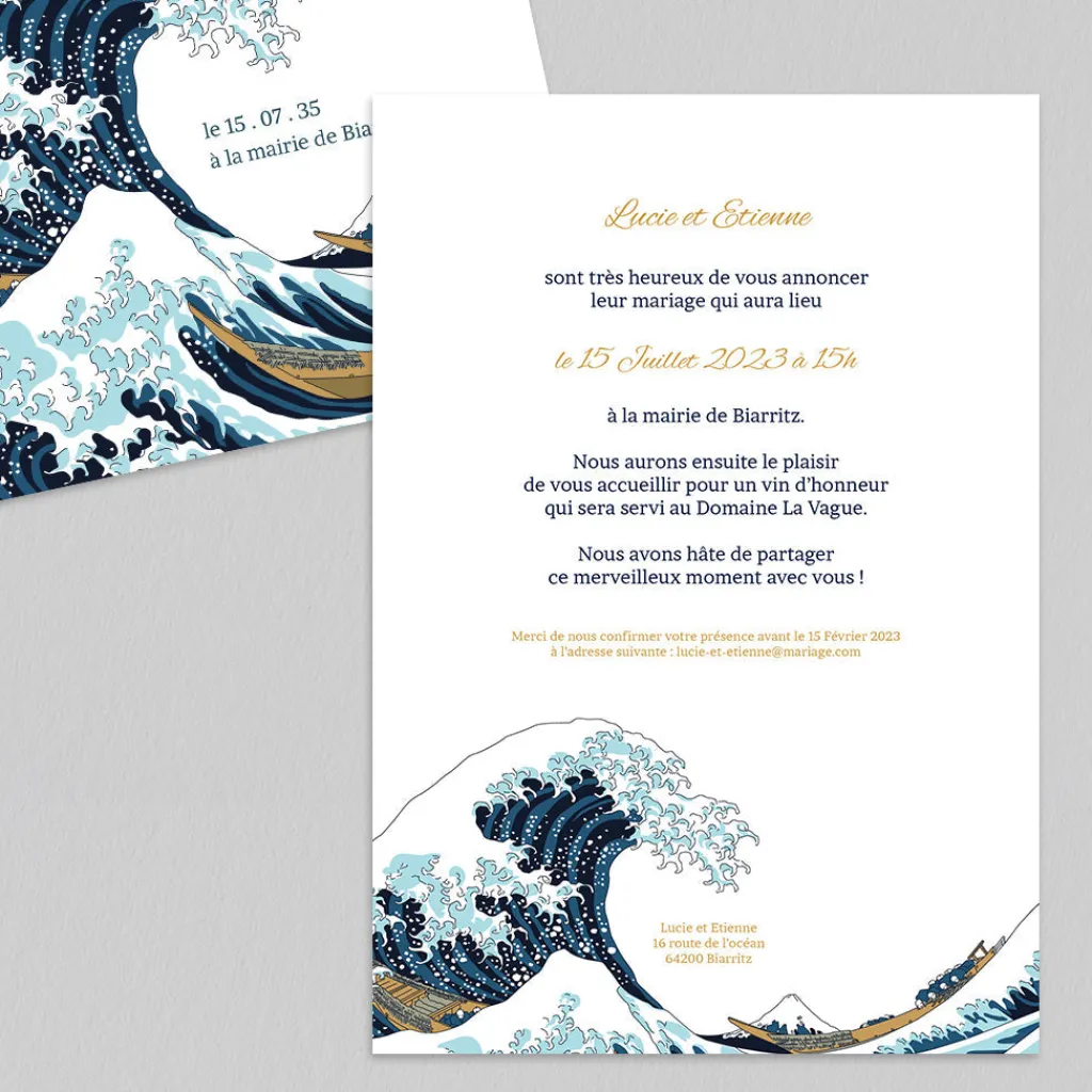 Faire-part Mariage Original^Planet cards Vague Japonaise