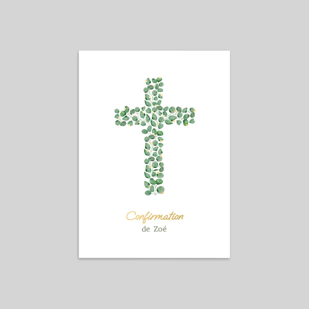 Faire-part Confirmation^Planet cards Végétal et Jolie Croix