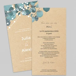 Faire-part Mariage Champêtre^Planet cards Végétal eucalyptus et lumière