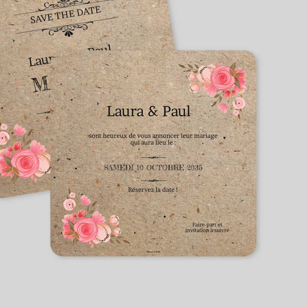 Save The Date^Planet cards Vintage champêtre