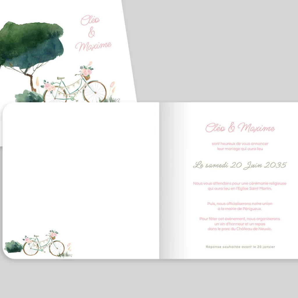 Faire-part Mariage Bohème | Faire-part Mariage Champêtre^Planet cards Vélo et Guinguette